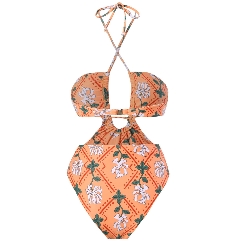 String Halter One Piece Swimwear with Cover SKSW40150