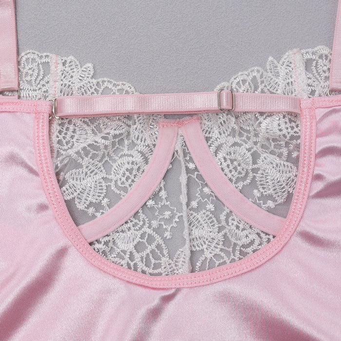 Ladies Floral Lace Velvet Lingerie Corset with Thong SKLG4094