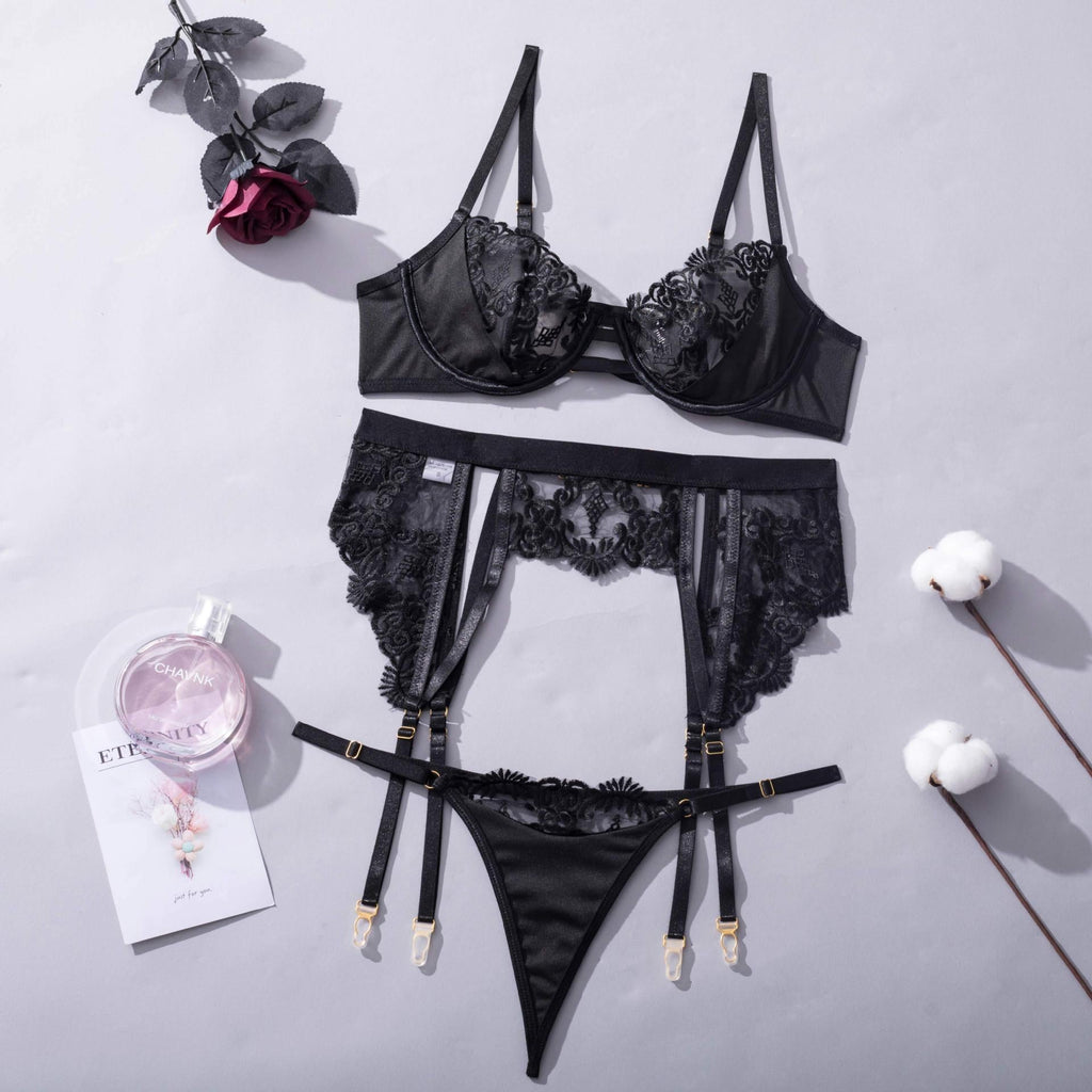 Ladies Floral Embroidery 3PCS Lingerie Set SKLG4156