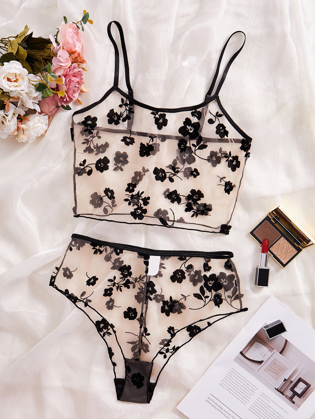 Ladies Floral See Through 2PCS Lingerie Set SKLG4160