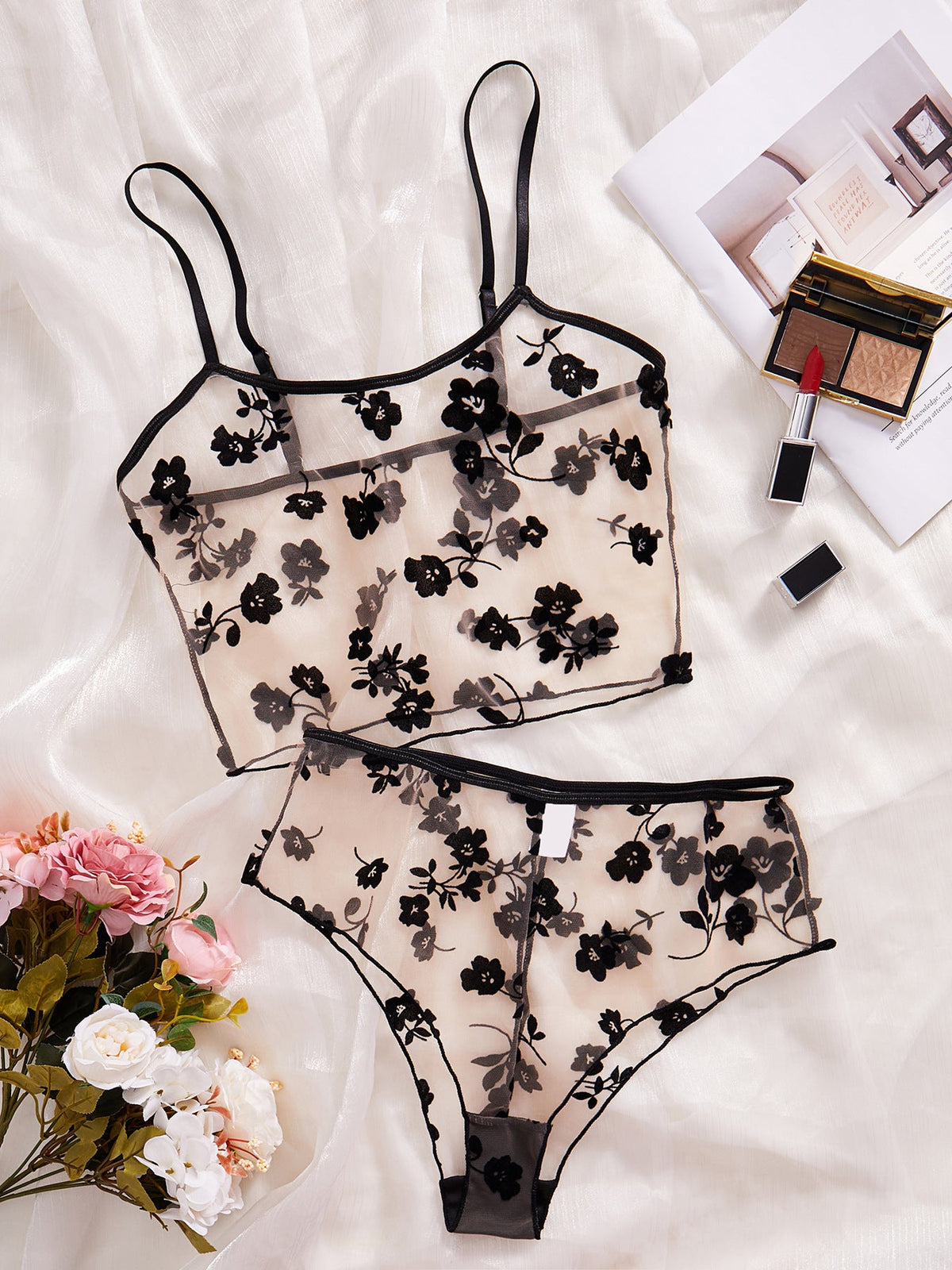 Ladies Floral See Through 2PCS Lingerie Set SKLG4160
