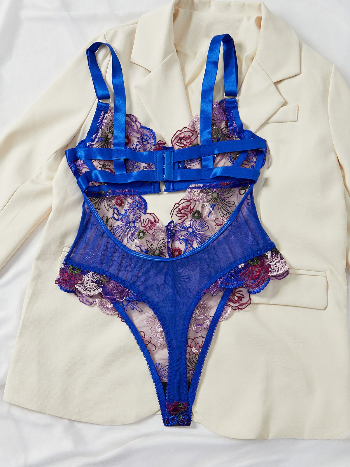 Ladies Rose Embroidery See Through Lingerie Teddy SKLG4038