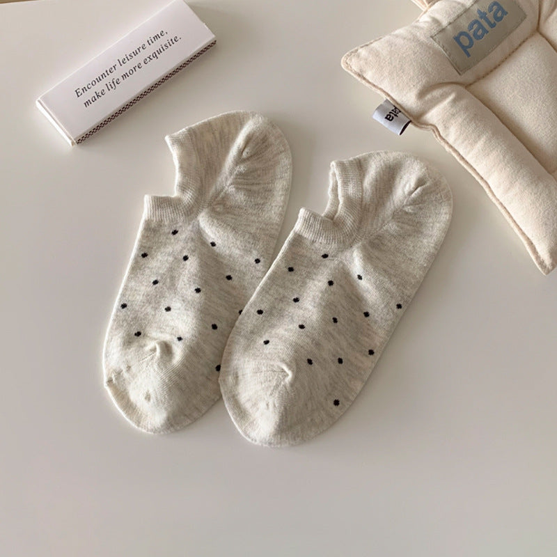 Ladies Polka Dot Knit Boat Socks SKAS50029