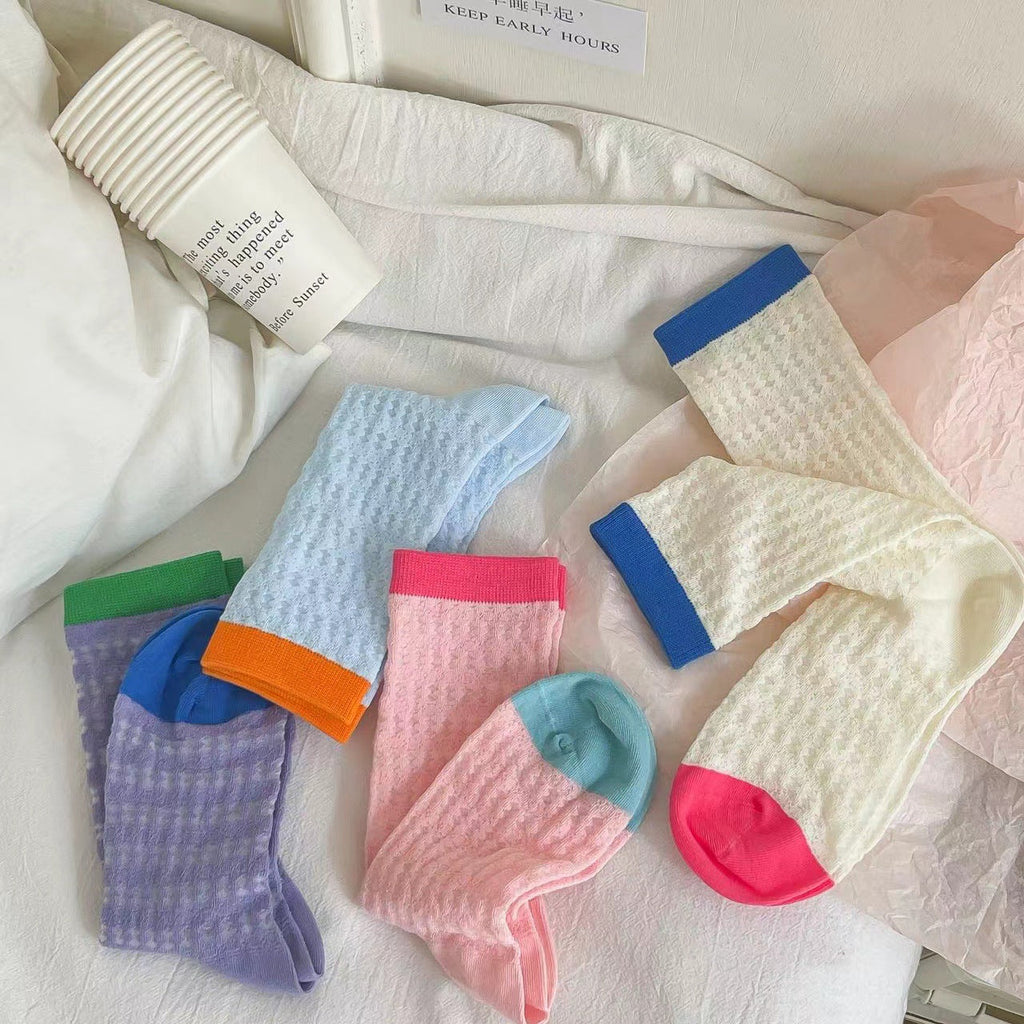 Ladies Hollow Out Color Block Knit Socks SKAS50013