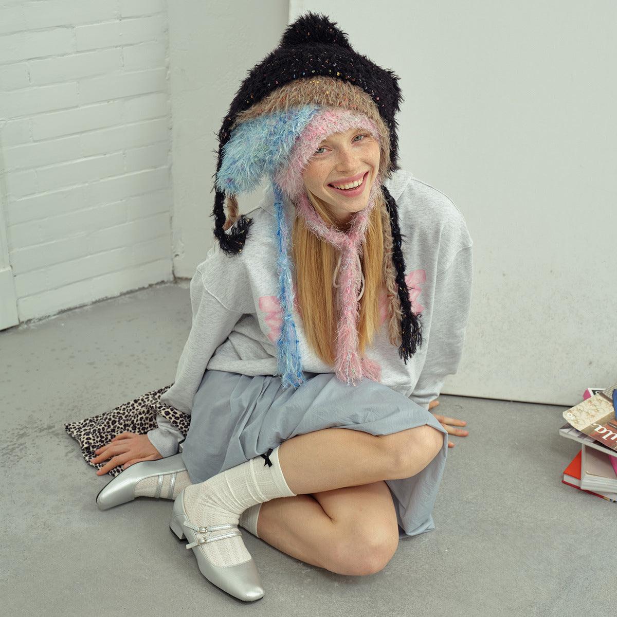 Solid Color Cute Sweet String Tie Knit Hat YH3050