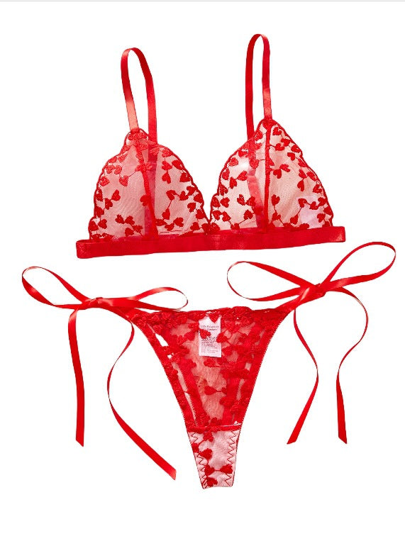 Ladies Heart Embroidery triangle 2PCS Lingerie Set SKLG4129