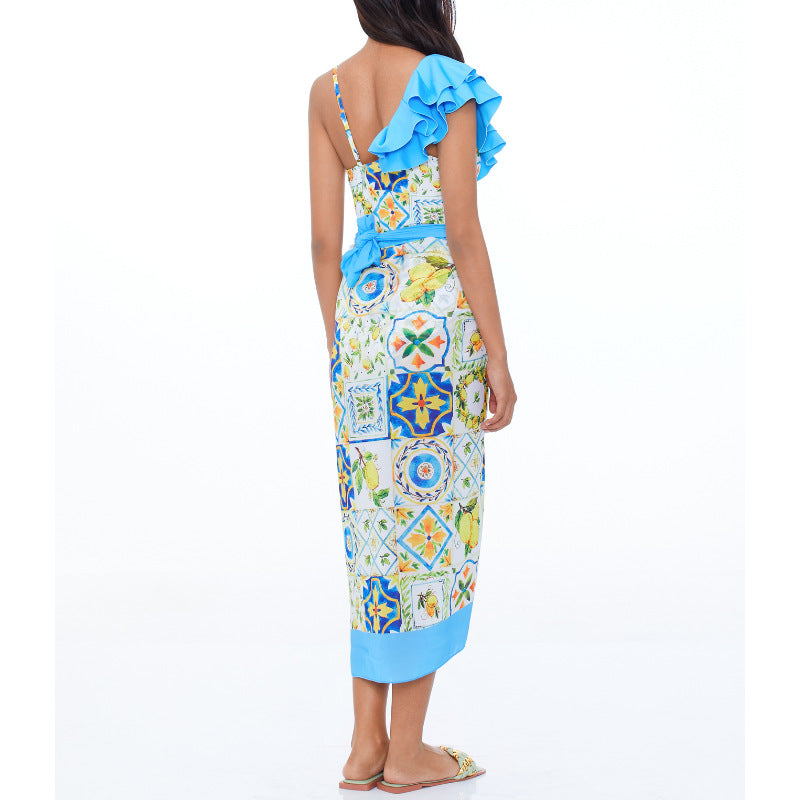 One Ruffle Shoulder One Piece with Cover SKSW40128