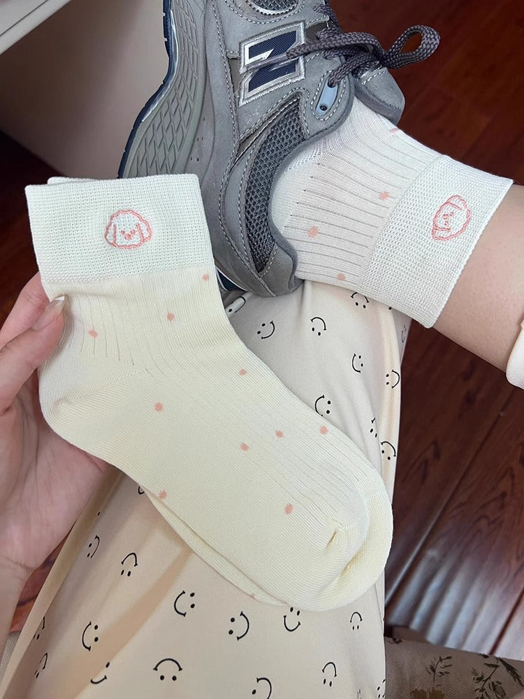 Ladies Embroideries Dog Polka Dot Knit Boat Socks SKAS50011