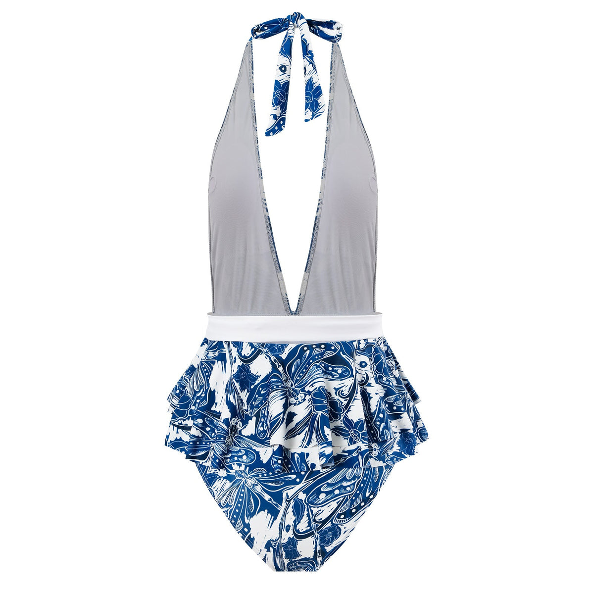 Halter Ruffle One Piece Swimwear with Cover SKSW40140