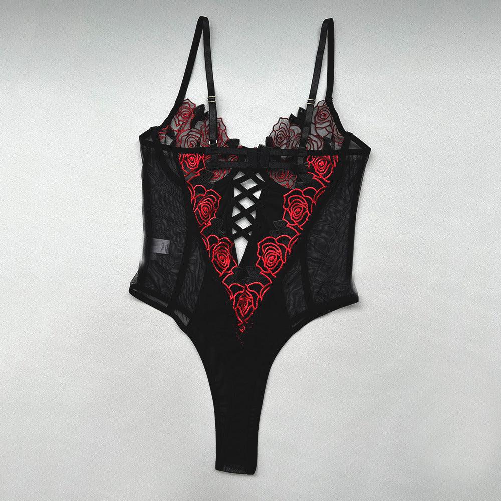 Ladies Floral Embroidery Lingerie See Through Teddy SKLG4028