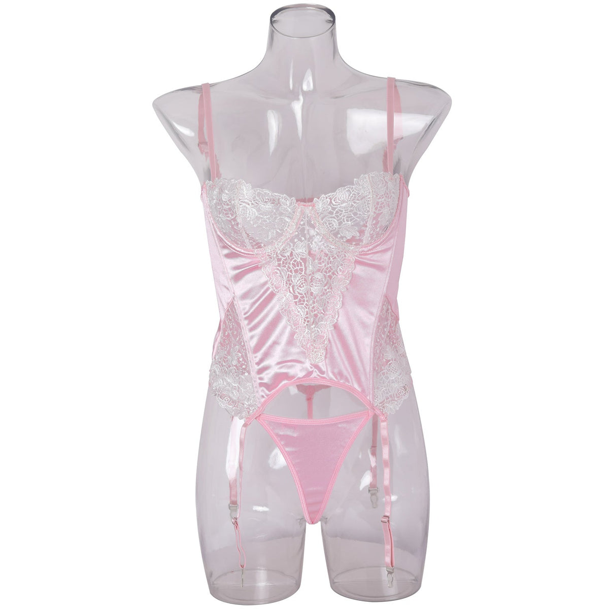 Ladies Floral Lace Velvet Lingerie Corset with Thong SKLG4094