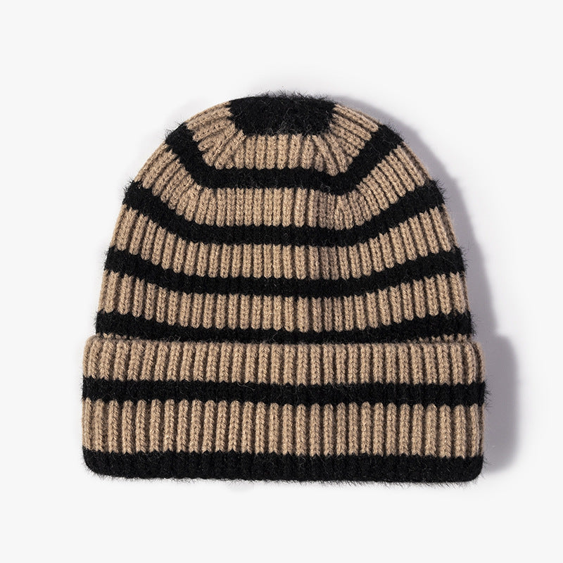 Ladies Color Block Stripe Folder Knit Hat SKAH4215