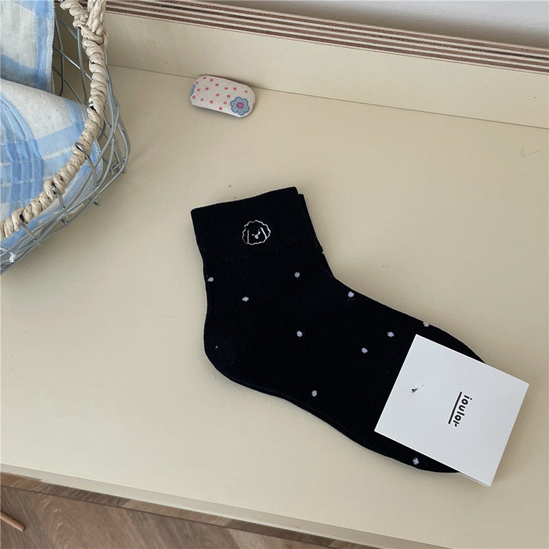Ladies Embroideries Dog Polka Dot Knit Boat Socks SKAS50011