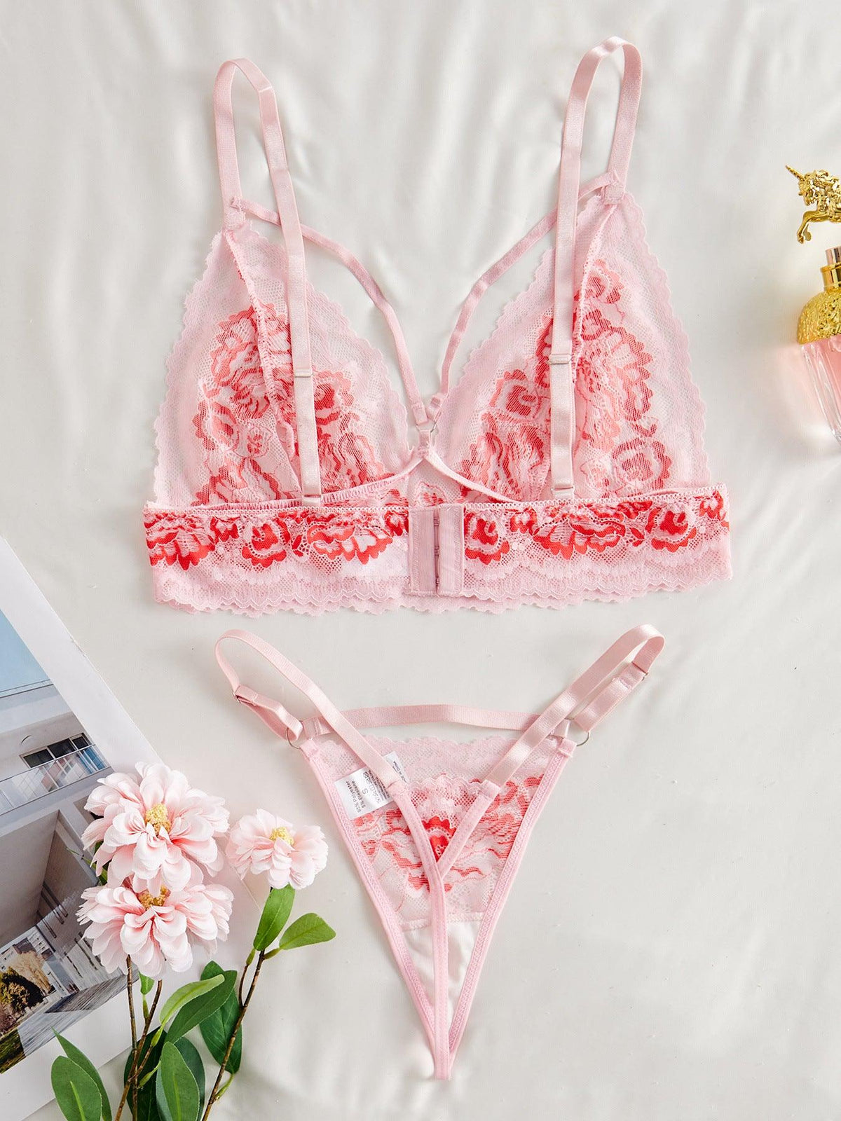 Ladies See Through Floral Lace 2PCS Lingerie Set SKLG4011