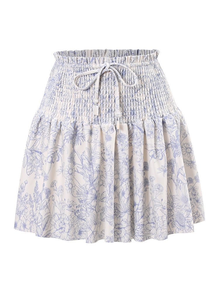 Ladies Floral Elasic Waist Swim Cover Skirt SKSW40088S