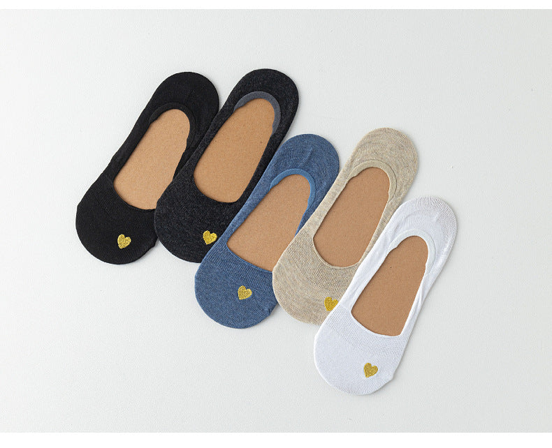 Ladies Embroidery Heart/Cat Knit Boat Socks SKAS50025