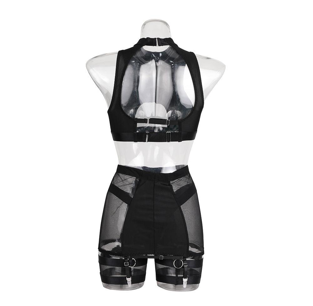 Ladies Solid Color Mesh Sexy 4PCS Lingerie Set SKLG4027