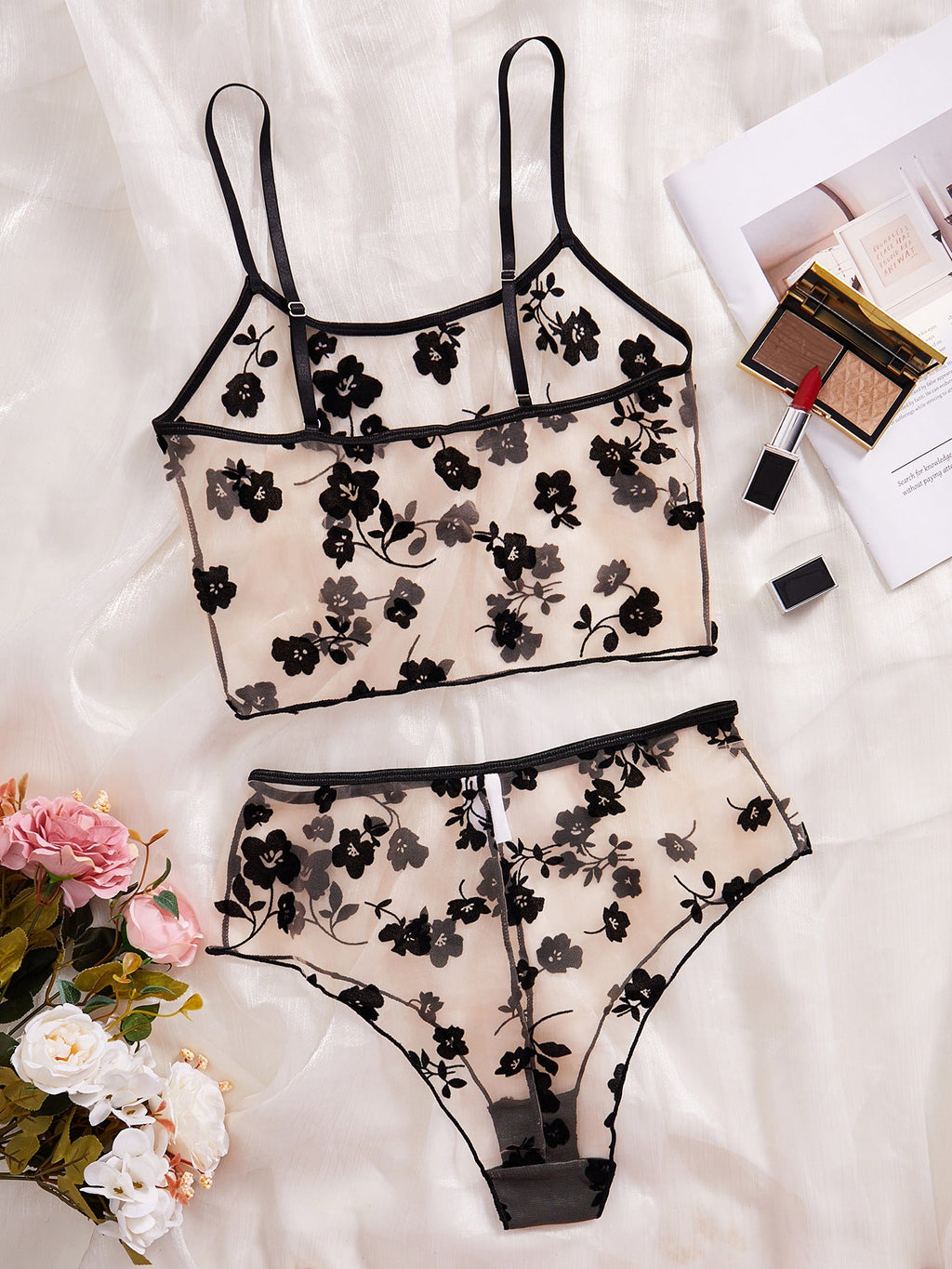 Ladies Floral See Through 2PCS Lingerie Set SKLG4160