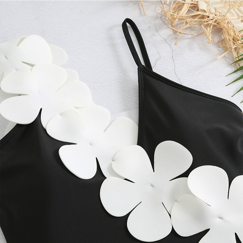 Flower Shoulder One Piece Swimwear 2PCS Set SKSW40141