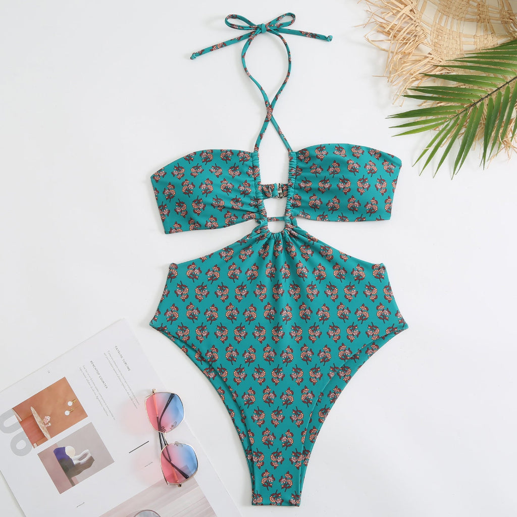 String Halter One Piece Swimwear with Cover SKSW40150