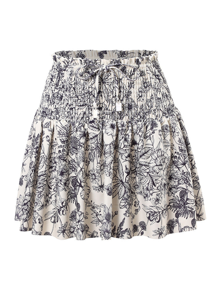 Ladies Floral Elasic Waist Swim Cover Skirt SKSW40088S