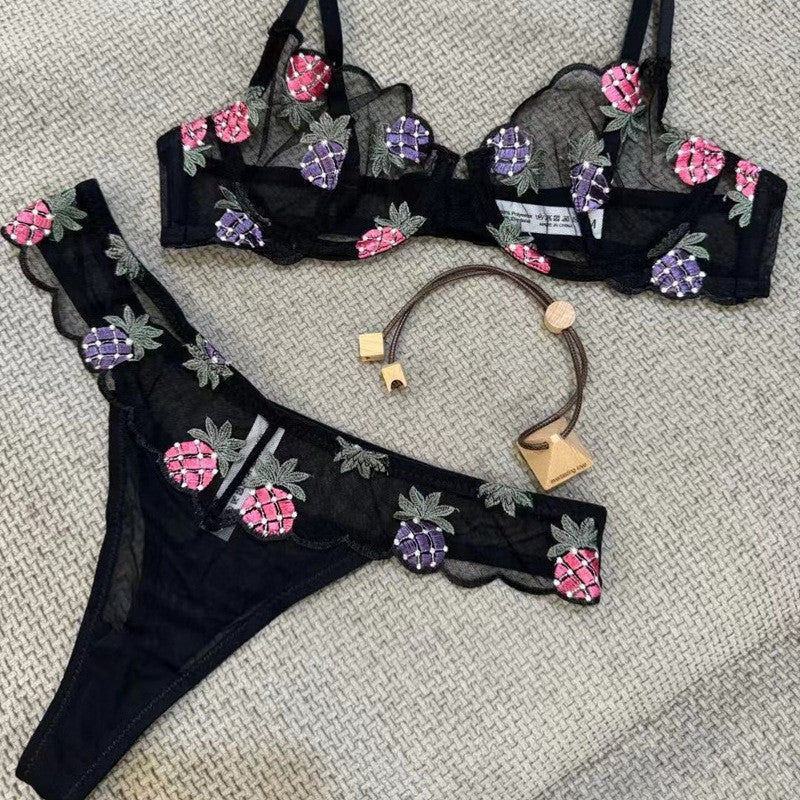 Ladies Pineapple Embroidery 2PCS Lingerie Set SKLG4077