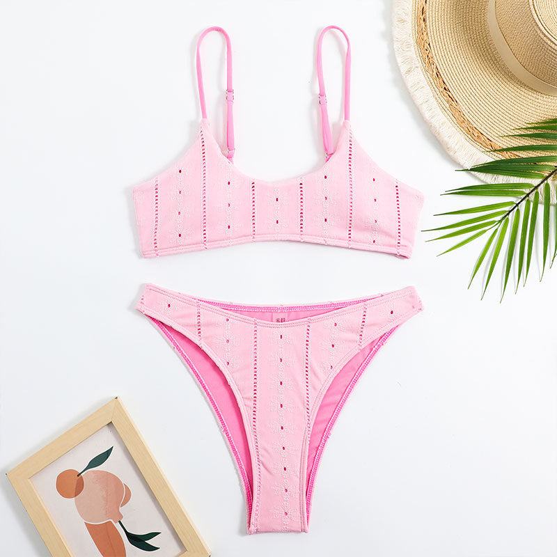 Ladies Eyelet Solid Color 2PCS Bikini Set SKSW40107