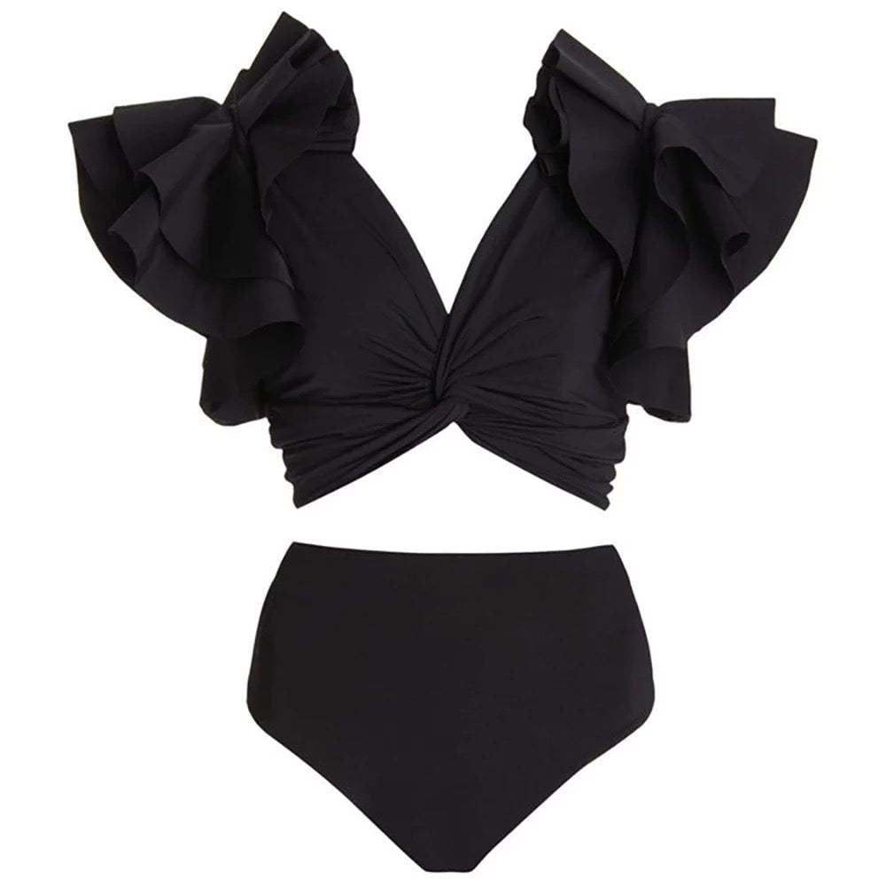 Ruffle Shoulder 2PCS Bikini Set with Salong SKSW40154