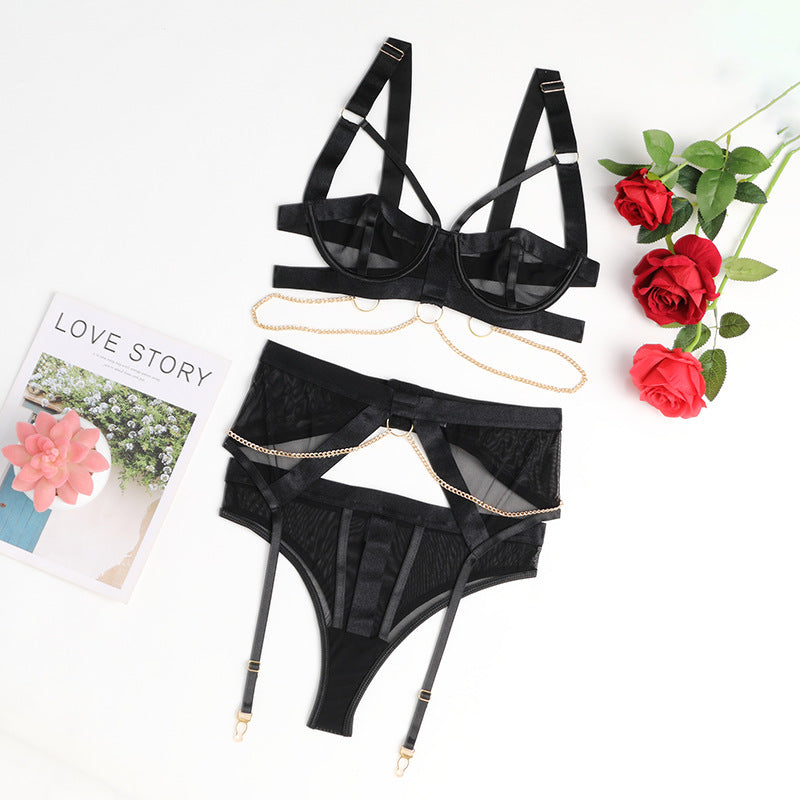 Ladies See Through Mesh 3PCS Lingerie Set SKLG4096