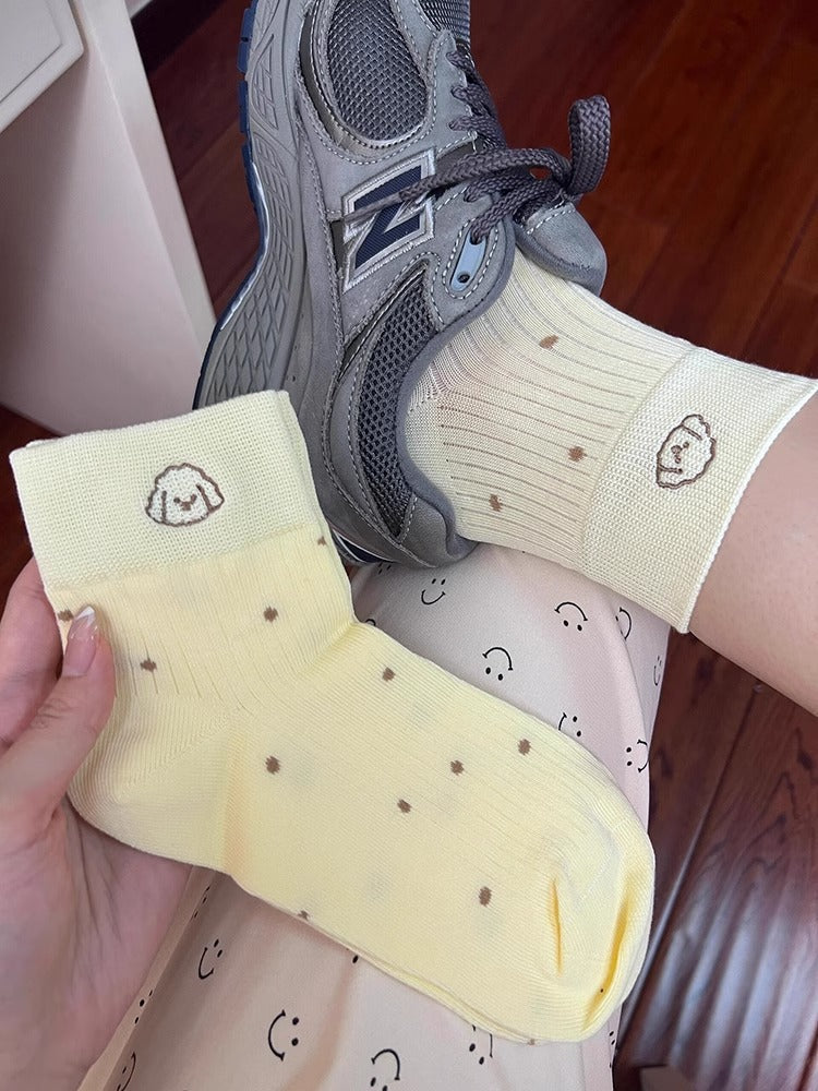 Ladies Embroideries Dog Polka Dot Knit Boat Socks SKAS50011