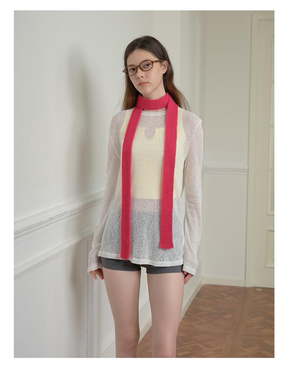 Ladies Solid Color Skinny Wool Scarves YW013