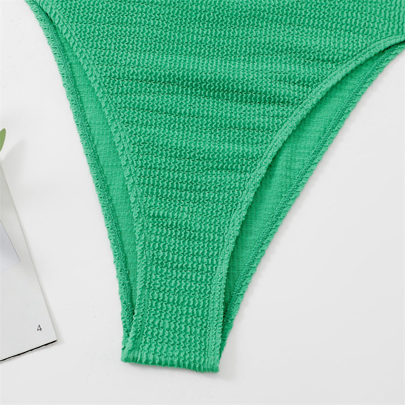 Two Shoulder Wrinkle One Piece Swimwear SKSW40093