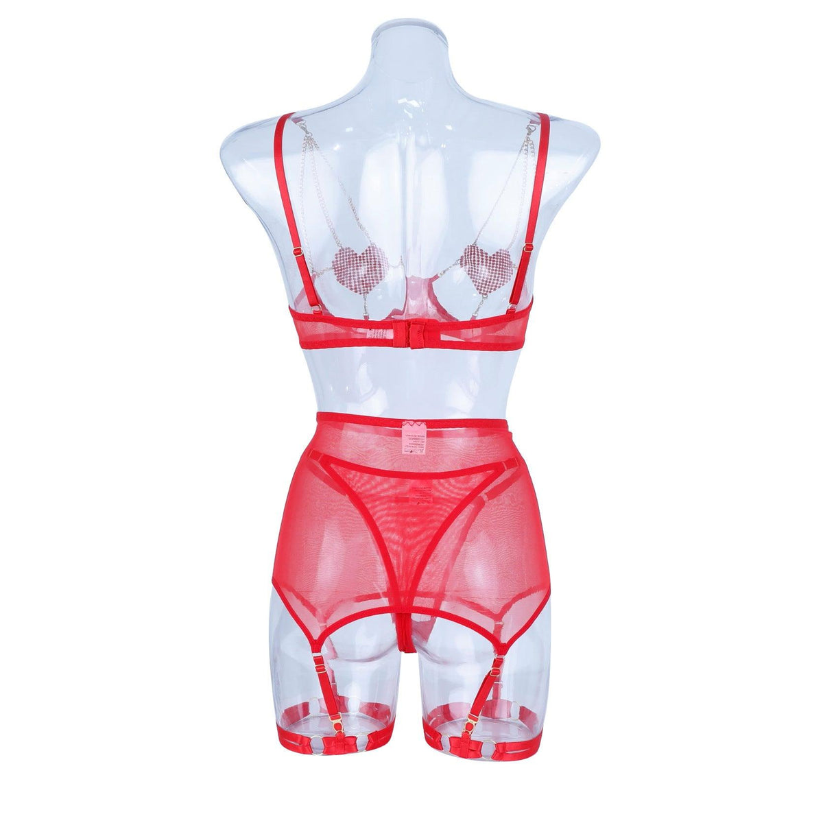 Ladies Heart Shaped Rhinestone 3PCS Lingerie Set SKLG4029