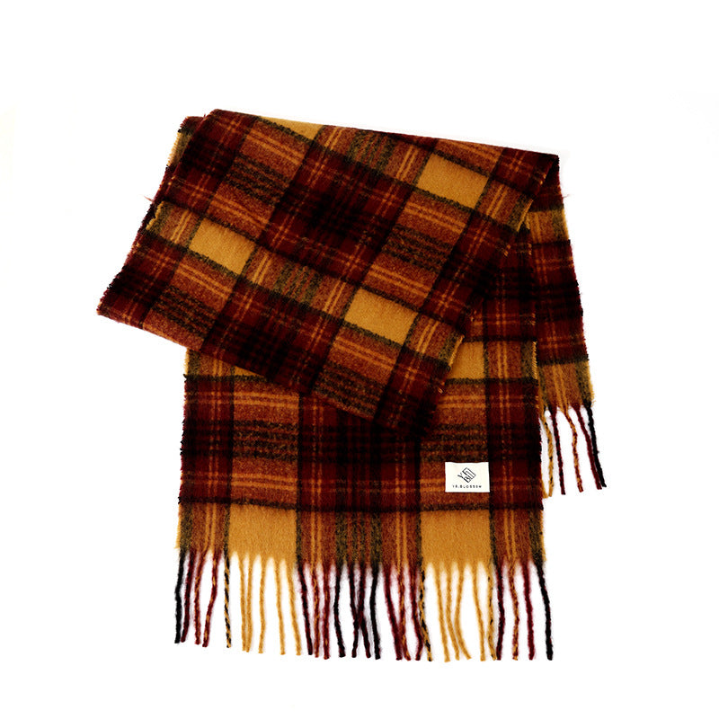 Ladies Vintage Plaid Pattern Mohair Scarf SKAS4204