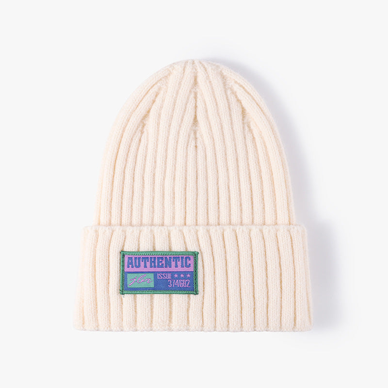 Ladies Solid Color Knit Hat with Text Labeled SKAH4214