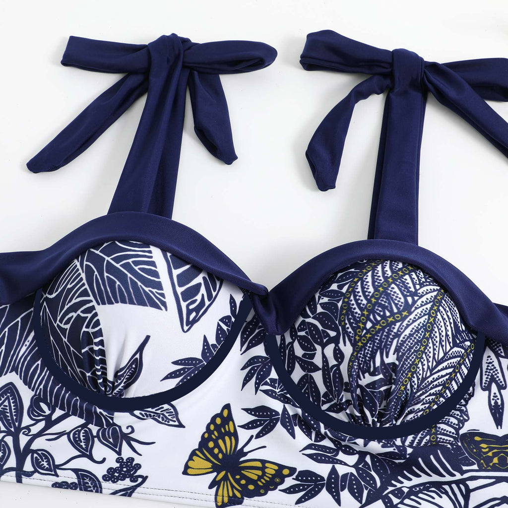 Butterfly Tiger Strape Shoulder Bikini Set with Cover SKSW40117