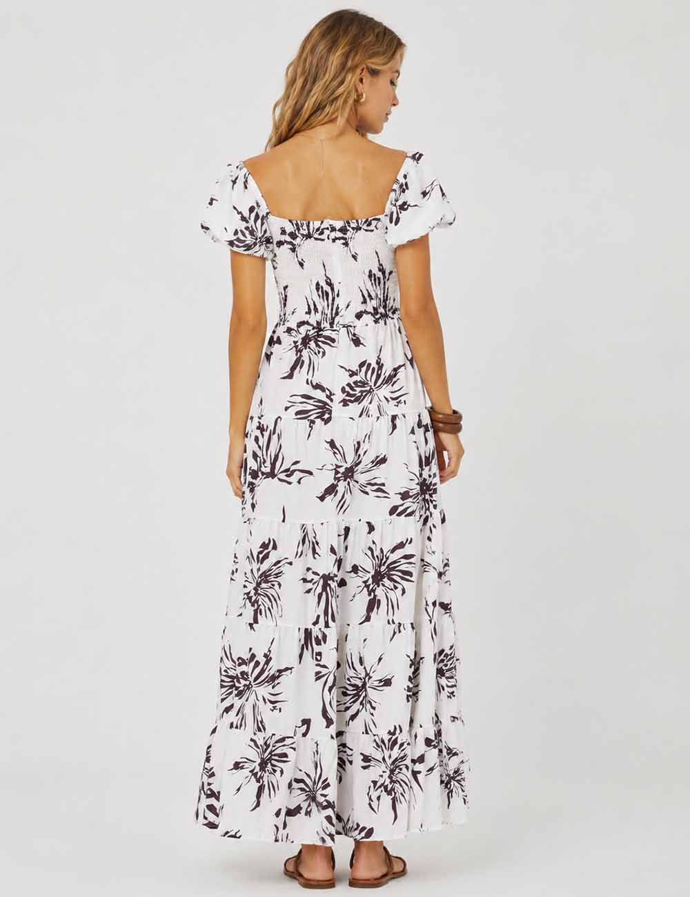 Ladies Bubble Short Sleeves Floral Print Maxi Dress