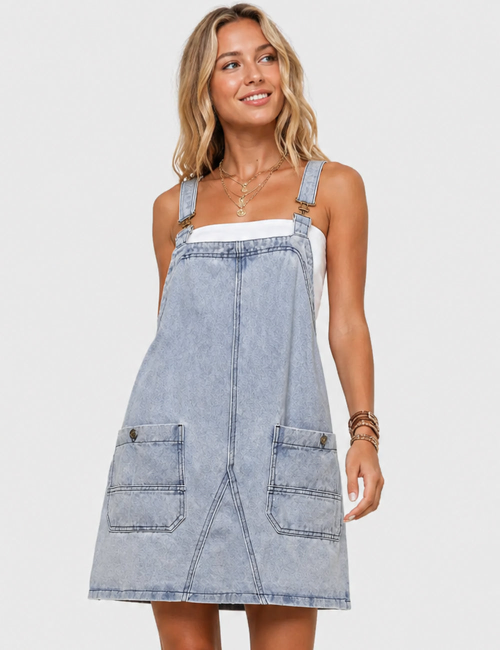 Ladies Pocket Denim Mini Overall Dress