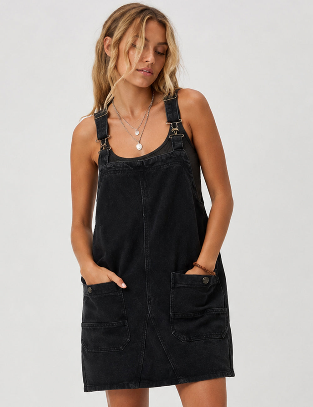 Ladies Pocket Denim Mini Overall Dress