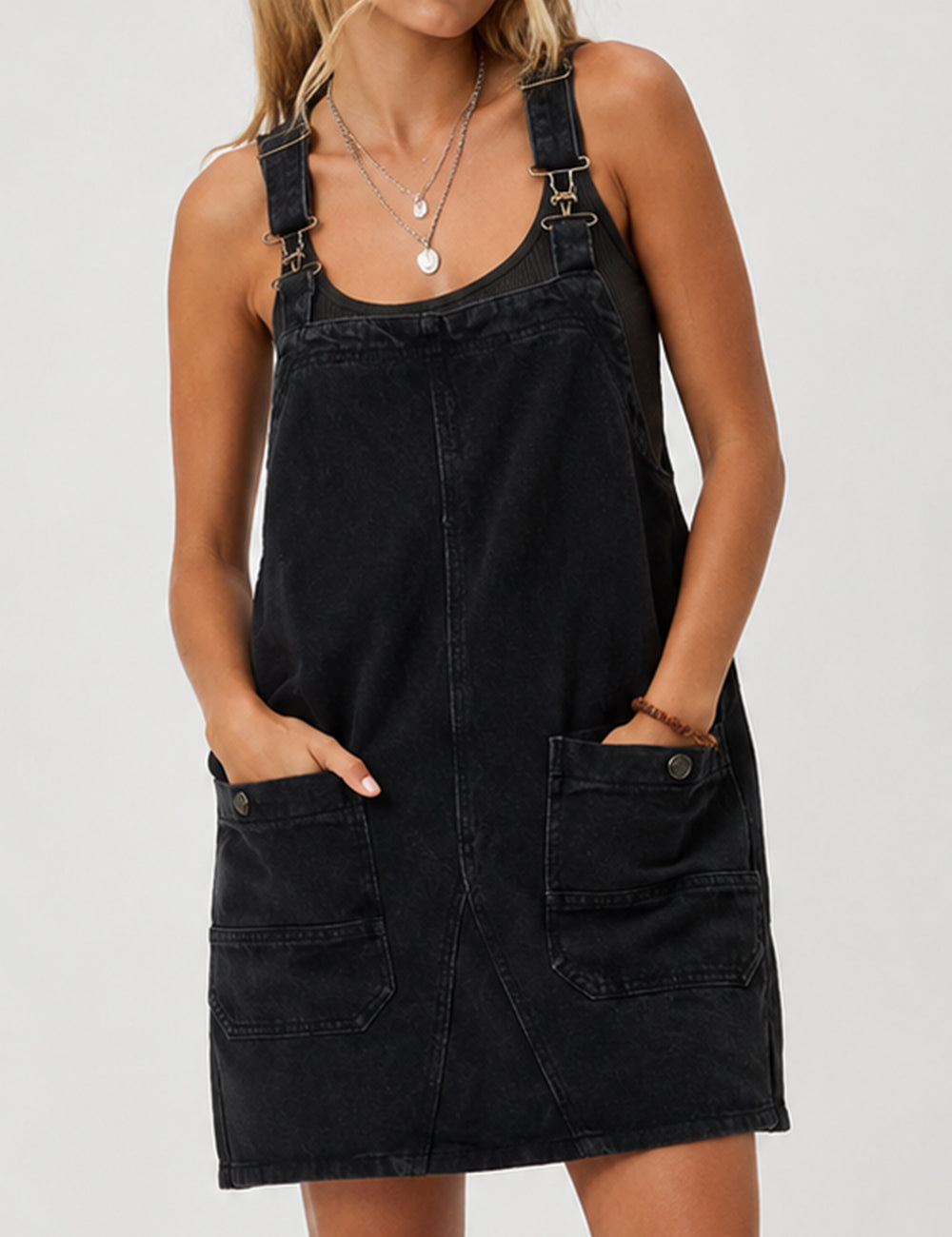 Ladies Pocket Denim Mini Overall Dress