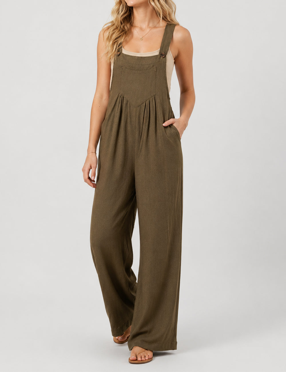 Ladies Solid Color Strape Shoulder Overalls Daily Jumpsuit