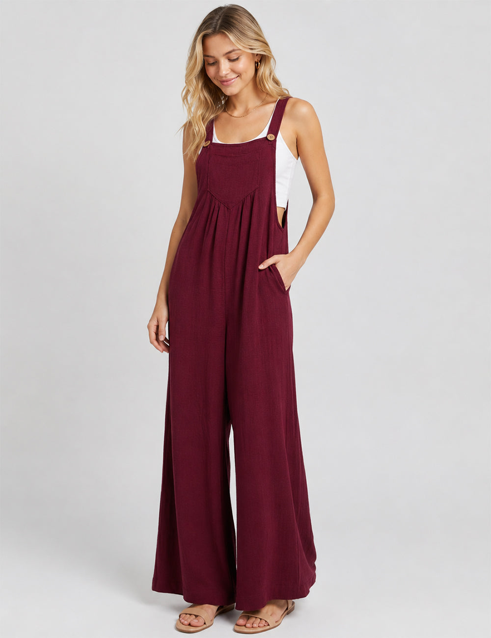 Ladies Solid Color Strape Shoulder Overalls Daily Jumpsuit