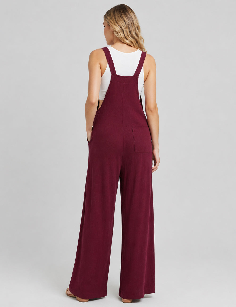 Ladies Solid Color Strape Shoulder Overalls Daily Jumpsuit