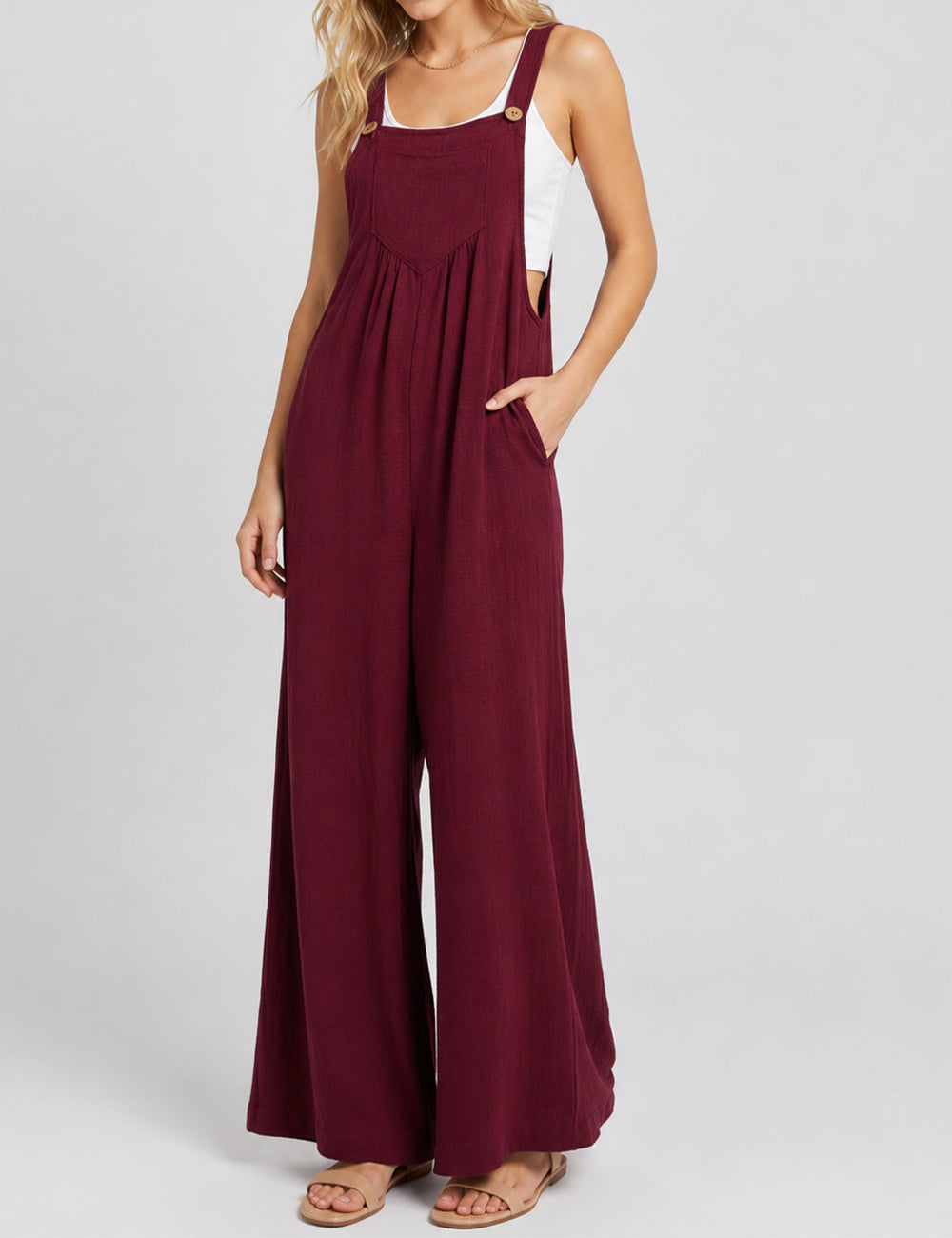 Ladies Solid Color Strape Shoulder Overalls Daily Jumpsuit