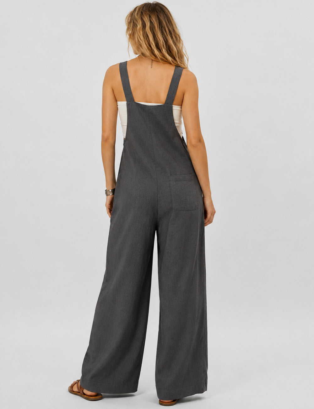 Ladies Solid Color Strape Shoulder Overalls Daily Jumpsuit