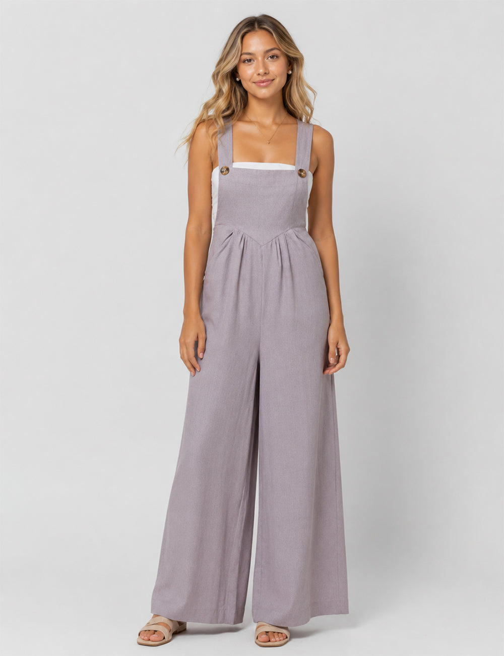 Ladies Solid Color Strape Shoulder Overalls Daily Jumpsuit