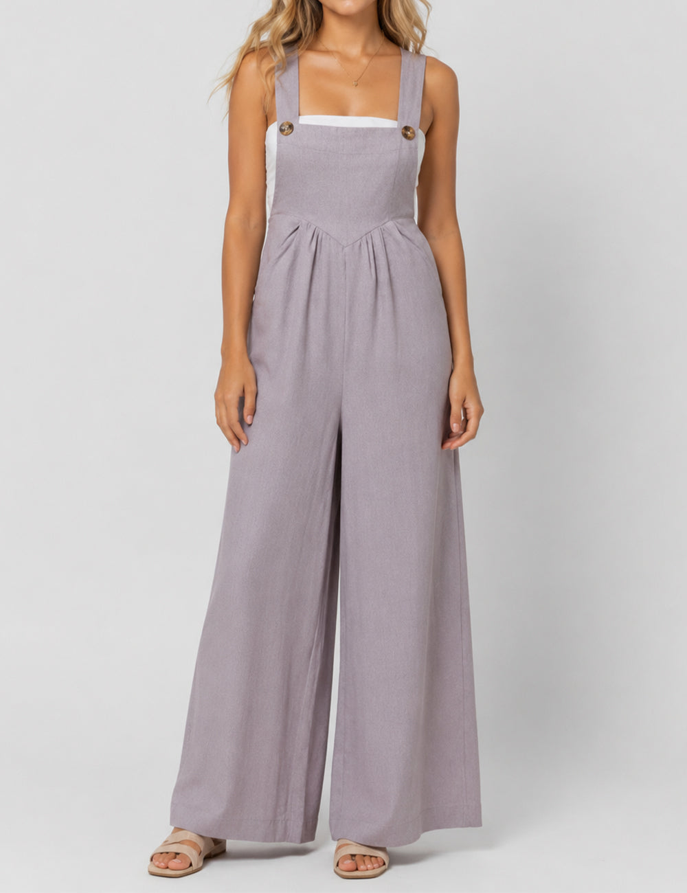 Ladies Solid Color Strape Shoulder Overalls Daily Jumpsuit