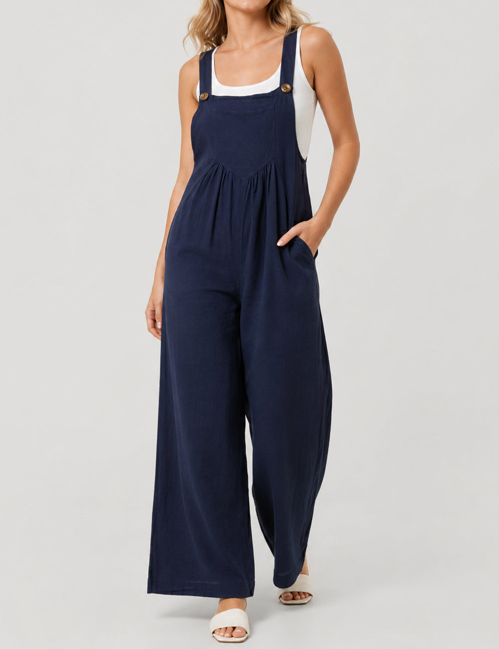 Ladies Solid Color Strape Shoulder Overalls Daily Jumpsuit