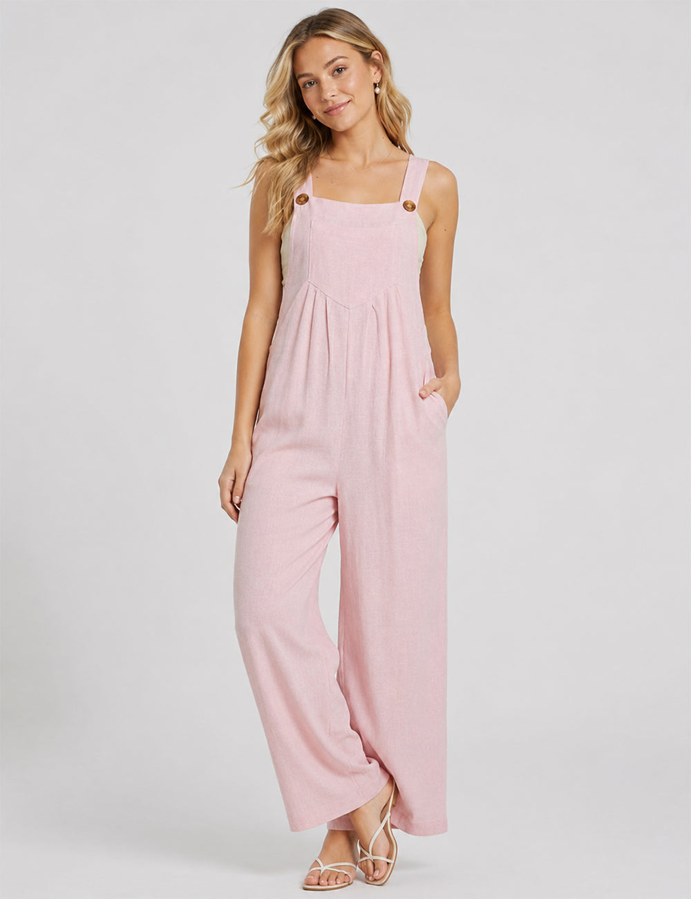 Ladies Solid Color Strape Shoulder Overalls Daily Jumpsuit