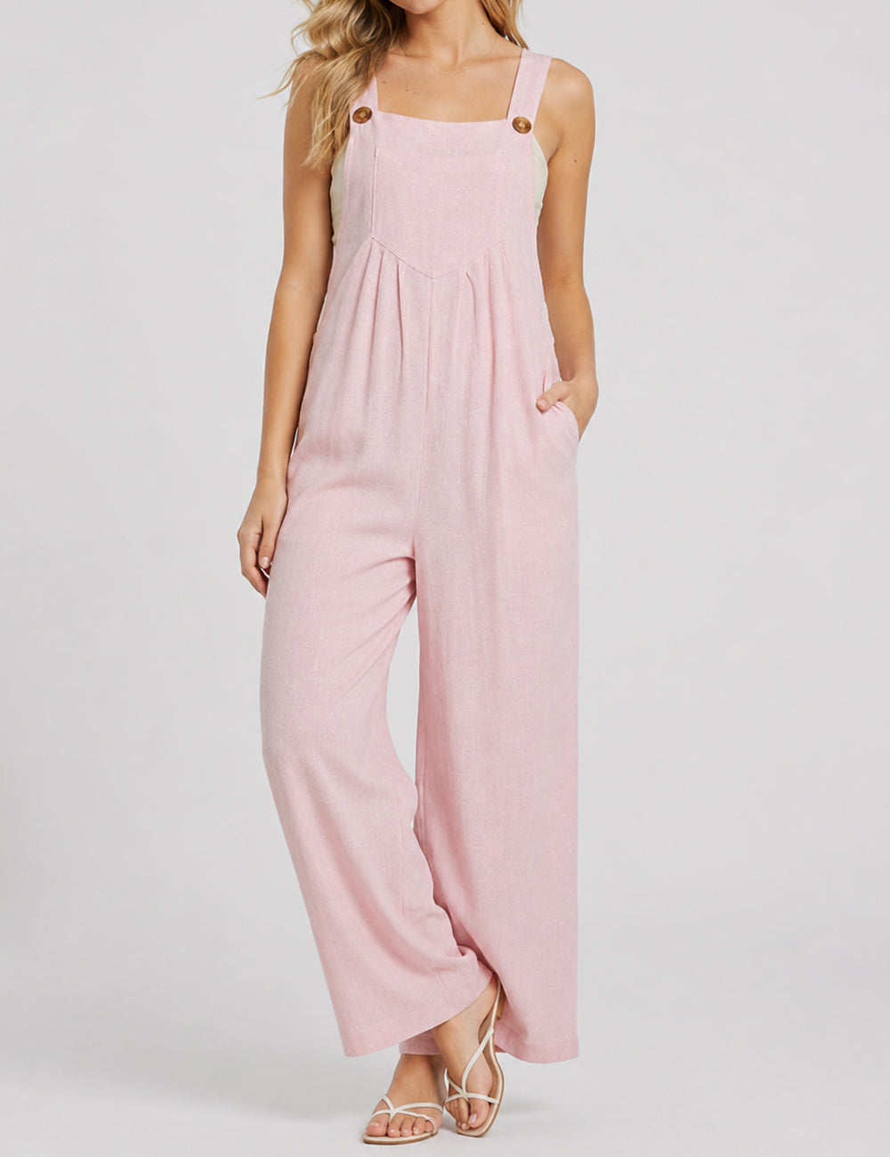 Ladies Solid Color Strape Shoulder Overalls Daily Jumpsuit